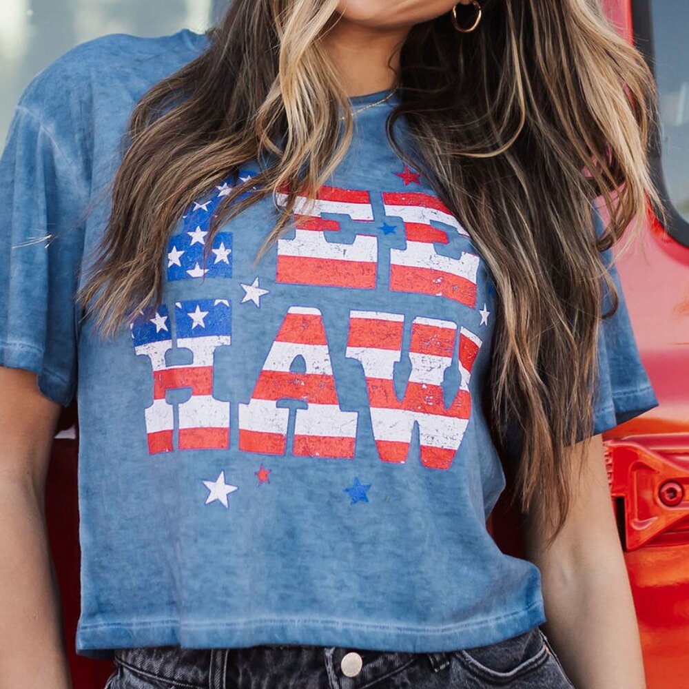 USA Graphic Cropped Tee | Vintage Wash Patriotic Top